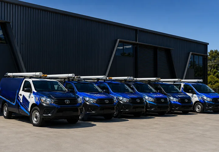 Our plumbing vans lined up before a Allawah shift