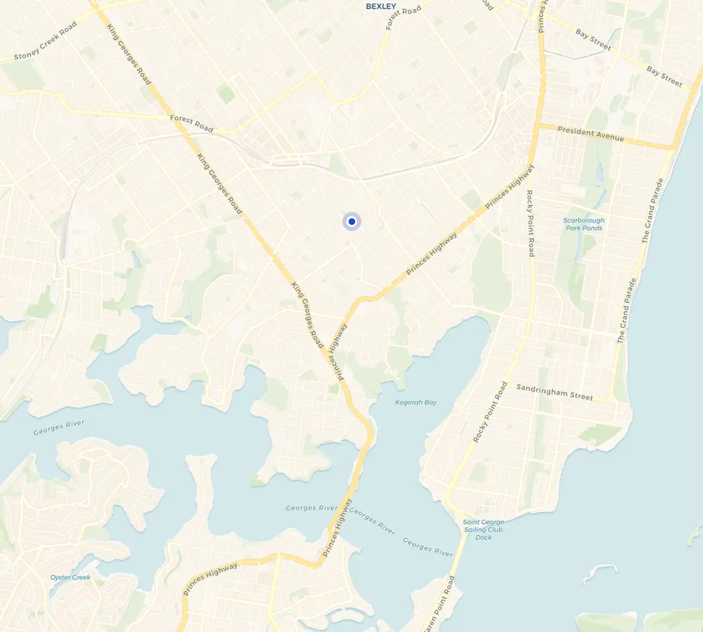 Map of the Allawah service area and the surrounding St George, showing Allawah and the nearby streets we cover.